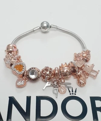 $89.95 • Buy Authentic Pandora Bracelet With Beautiful Rose Gold Generic Charms S925 Ale