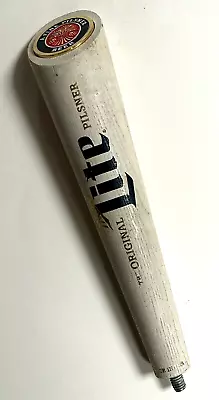 Miller Lite Pilsner 11  Inch Beer Tap Handle White Blue Distressed Wooden Round • $19.95