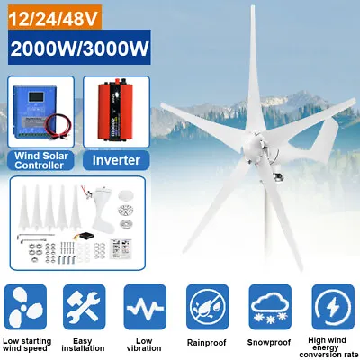 $67.99 • Buy 3000W 5 Blades Wind Turbine Generator Hybrid Controller Inverter DC12/24/48V Kit