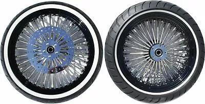 DNA Mammoth 52 Spoke Black Rim Hub Wheel Package Set Tires Harley 02-07 • $1999.95