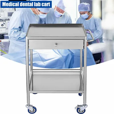 2-Tier Lab Cart With Wheels Stainless Steel Rolling Cart Medical Dental Cart • $145.35