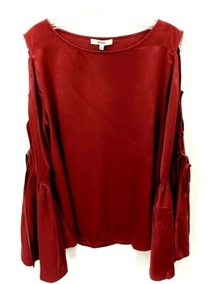 Ro & De Top Womens Large Maroon Cutout Bell Sleeve Boho Peasant Blouse Boat Neck • £24.13