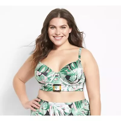 Lane Bryant Longline Underwire Buckle Swim Bikini Top 46DDD • £21.01