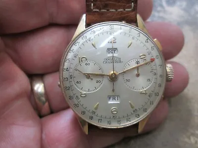 Vintage 38mm Two-tone Angelus Chronodato Triple Date Chronograph RUNS ALL WORKIN • $2295