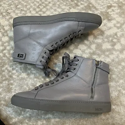 MCM High Top Zip Sneakers Gray Leather Made In Italy Men’s Size 10 US 43 EU • $249.95