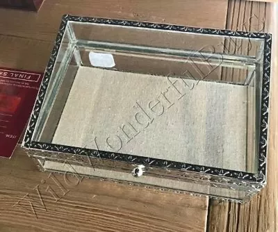 Pottery Barn Antique Silver Jewelry Box Small Glass Top Velvet New **DAMAGED • $51.83