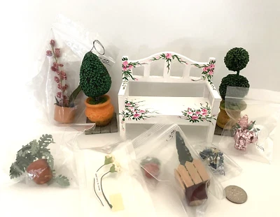 $19.95 • Buy Grab Bag Of  1/12  Scale  Miniature Plants & Outdoor Bench  [m]