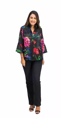 ERIN LONDON Jacket Women’s XL 18-20  Abstract Art To Wear Bold Tones Zip Front • $29.88