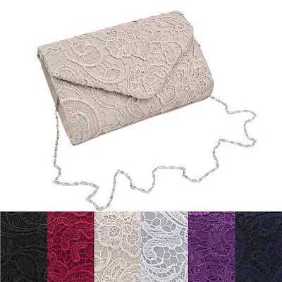 Premium Lace Paisley Floral Fabric Satin Envelope Flap Clutch Evening Bag • $13.99