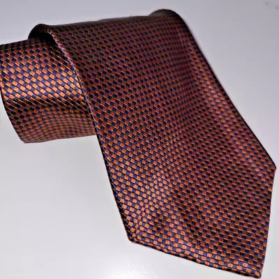 Venanzi Vintage Italy Orange Black Houndstooth Pattern Silk Wide Necktie • $13.99