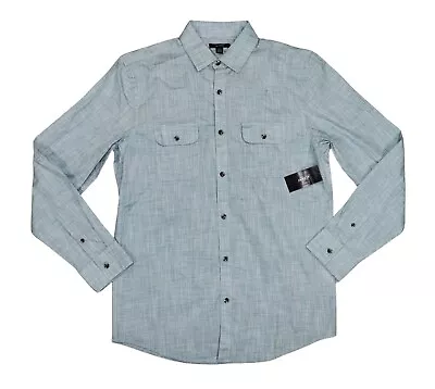 Alfani Heather Print Dual-Pockets Long Sleeve Men's Button Down Shirt NWT Blue • $22.45