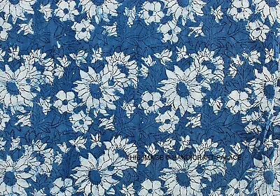 Cotton Fabric Hand Block Print Pure Sanganeri Running Indian New Vintage 3 Yard • $32.99