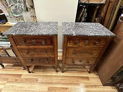 PAIR Antique 18th / 19th C ITALIAN Bed Side MARBLE TOP CHEST Nightstand COMMODES • $2500