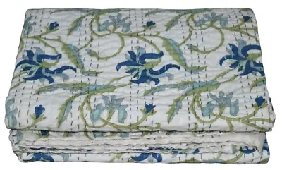 £39.99 • Buy Indian Handmade Quilt Vintage Kantha Bedspread Throw-Cotton Blanket Floral Print