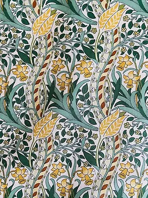 X3 Metres Cotton Fabric William Morris ~ Mini Daffodil ~ Yellow Rust Green White • £27.99