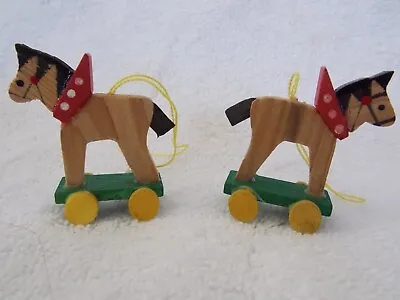 Set Of 2 Vintage Folk Art Look Horse On Wheels Christmas Ornaments 1 3/4  • $4.99