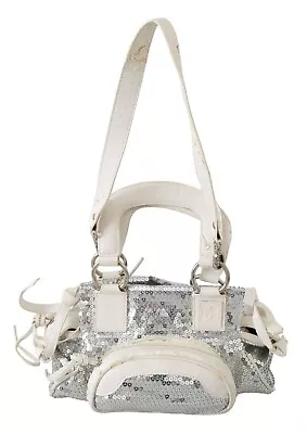 MISSONI Bag Leather White Silver Sequined Handbag Purse Borse 32x12x15cm RRP$250 • $24.50