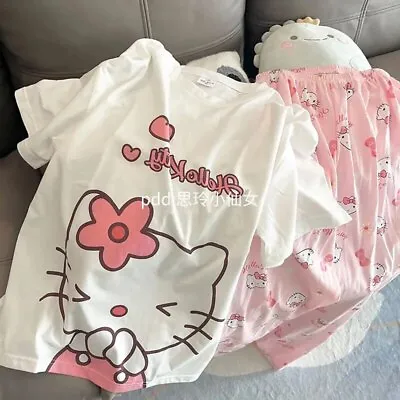 Sanrio Hello Kitty Cute Kt Cat Pajamas Female Short-Sleeved Trousers Pyjama Set • $50.59