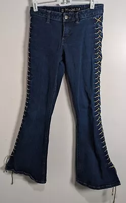 Vintage Mudd Yo! Jeans Y2K Full Lace Up Sides Size 3 Flare Leg Boho Hip Hugger • $79.99