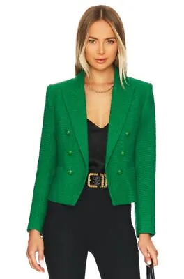 NEW L'AGENCE Brooke Cropped Blazer Clover Green & Multi Twill Plaid 2468 • $160.19