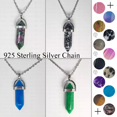 Natural Quartz Chakra Crystal Healing Pendant 925 Sterling Silver Necklace Chain • £4.99