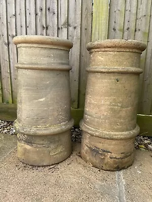 £40 • Buy Pair Reclaimed Victorian Antique Roll Top Buff Clay Chimney Pots/Planters