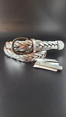 Vintage Hollister Metallic Silver Genuine Leather Braided Woven Belt • $24.95