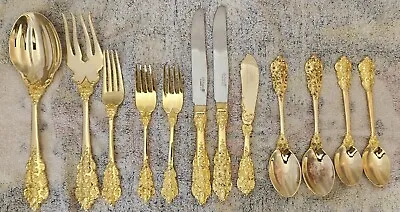 F.B. Rogers 12 Pcs Flatware Stainless Steel Gold Plated Rose Grand Antique • $29.95