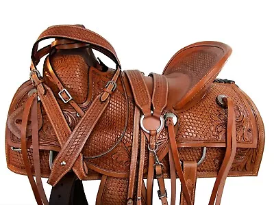 A Fork Western Saddle Pleasure Trail Wade Tree Tooled Leather Tack 15 16 17 18 • $382.14