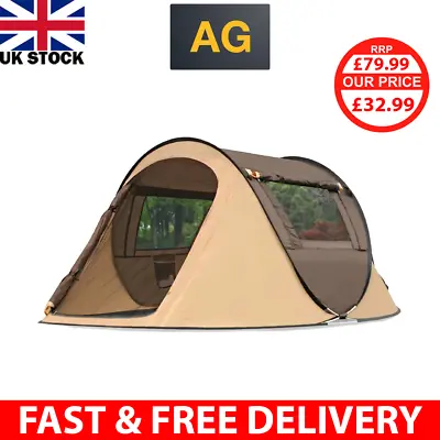 3-4 Person Windbreak Camping Tent Dual Layer Waterproof Pop Up Camping Tent • £22.49