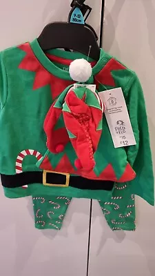 F&F Baby Elf 4Piece Christmas Outfit Age9-12 Mths-Top Trousers Hat  Bootees • £3