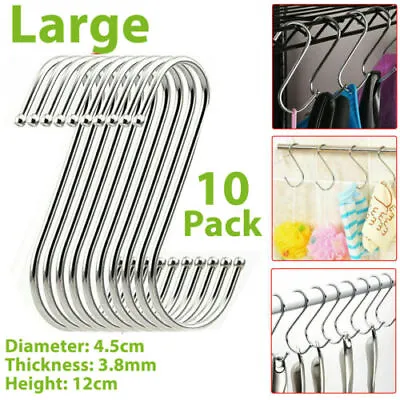 Stainless Steel S Hooks Kitchen Meat Pan Utensil Clothes Hanger Hanging 10X PCS • £12.99