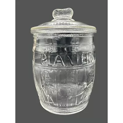 Vintage Planters Peanuts Mr. Peanut Clear Glass Barrel Lidded Jar Canister Cooki • $70