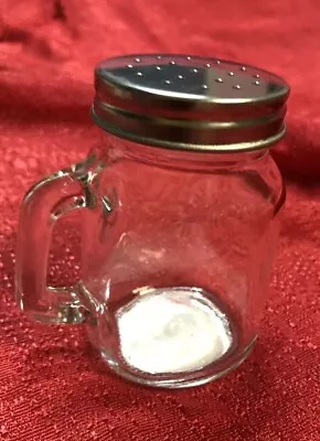 Salt Pepper Seasoning Shaker Clear Glass Handle Mason Jar Silver Metal Lid • $6.95