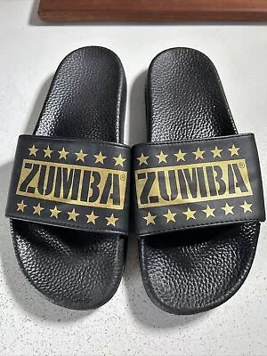 Womens Black Zumba Slides 2.0 Dance Sliders Sandals Shoe Size Uk 6.5-7 Eu 41 • £10.95