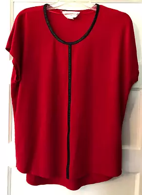 Two By Vince Camuto Women's Top Red With Black Faux Leather Trim  Size Medium • $7.95