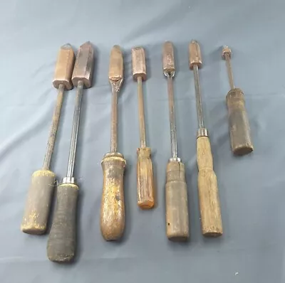 Vtg Soldering Irons Copper Tip Wood Handle Lot Of 7 Irons Various Shapes & Sizes • $45