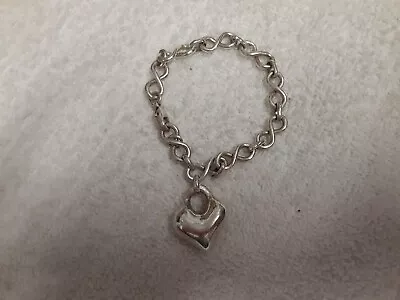 Vintage Sterling Silver 7  Bracelet With Heavy Sterling Heart Charm • $45