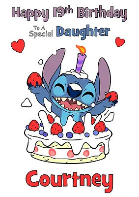 Disney Stitch Birthday Card - A5 Size - ANY - Age / Relation / Name • £2.95