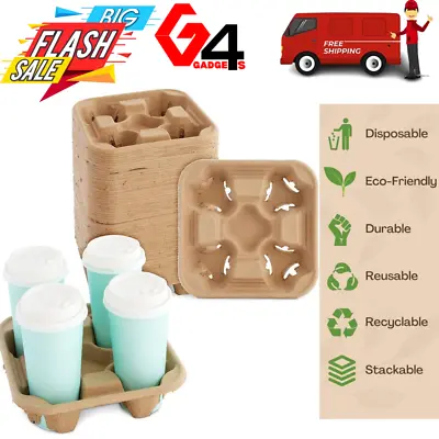 4 Cup Carry Trays Takeaway Cup Holders Cardboard Per 205090100200 300 600 • £5.99