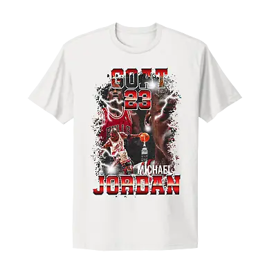 Michael Jordan Bulls GOAT 3 Peat Champion Vtg Retro Style Design White T-Shirt • $18.99