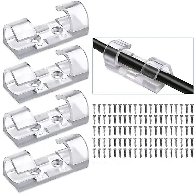 50x Transparent Cable ClipsStrong Self-Adhesive Cable Drop Wire Holder & Screws • £7.99