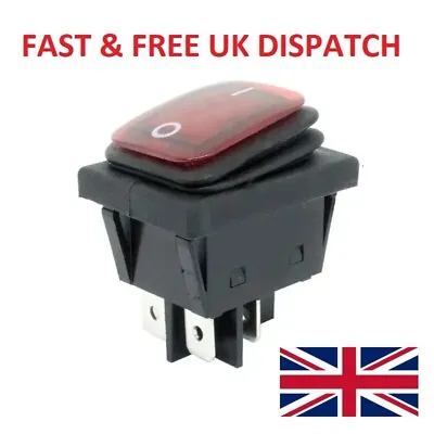 Red Rectangle Illuminated On-Off Waterproof Rocker Switch 16A 250V DPST • £4.95