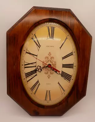 Vintage Verichron Quartz Wall Clock Wood Octagon Frame 16  X 12 -bubble Glass • $45.95