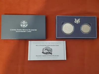 1991 U.S. Mint Mount Rushmore Anniversary Two (2) Coin Unc Set W/ Box & COA • $40