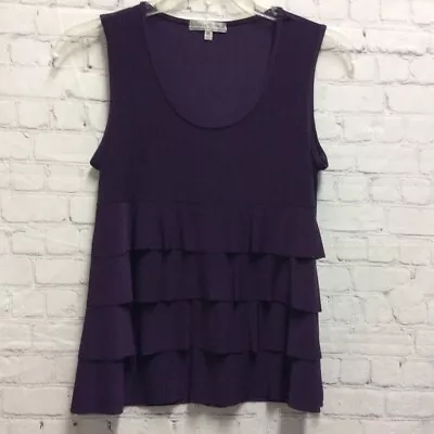 Vintage Suzie Womens Casual Top Purple Sleeveless Scoop Neck Stretch Tiered M • $15.51