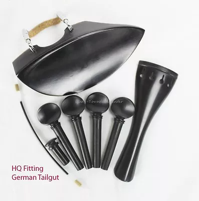 YDC Violin Ebony Fitting 8 Piece Set ------German Tailgut ----Zitsman Chinrest • $28.95