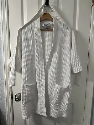 CHAKR Linen Bath Belted Robe White Waffle Weave Cotton Blend Spa Bath Size S/M • $15.99