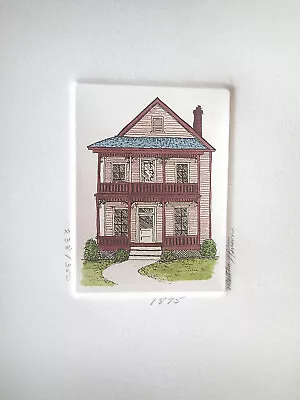 Martha Hinson Etching Mini   1875   Pink Victorian Two Story Blue Roof S/N • $7.99