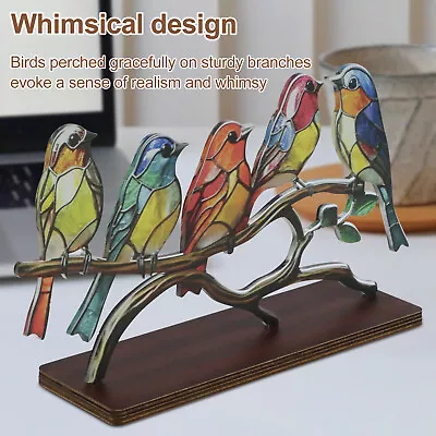 Stained Glass Birds On Branch Desktop Ornaments Metal Vivid Craft Desktop Decors • £11.77